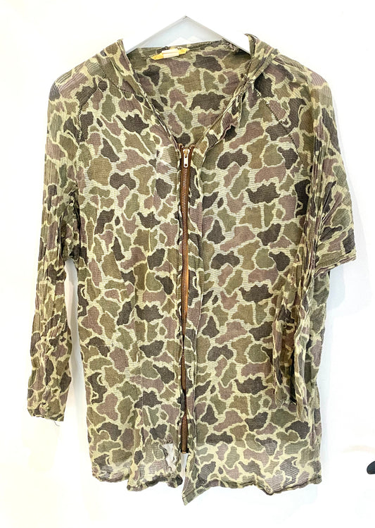 Vintage mesh camo hooded zip jacket