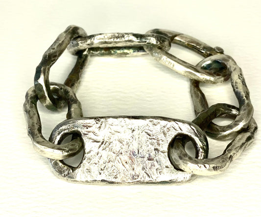 PM+U Sterling Silver ‘Relic’ Link I-D Bracelet