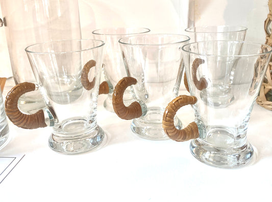 Vintage Carl Aubock Glass + Rattan sherry glasses - Set of 5 (rare)